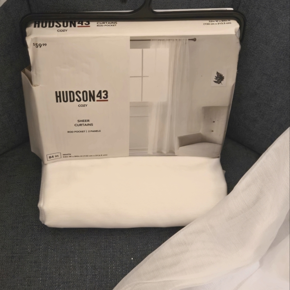 Hudson 43 Cozy White Sheer Curtains 2 Panels 52x84 - Picture 2 of 4